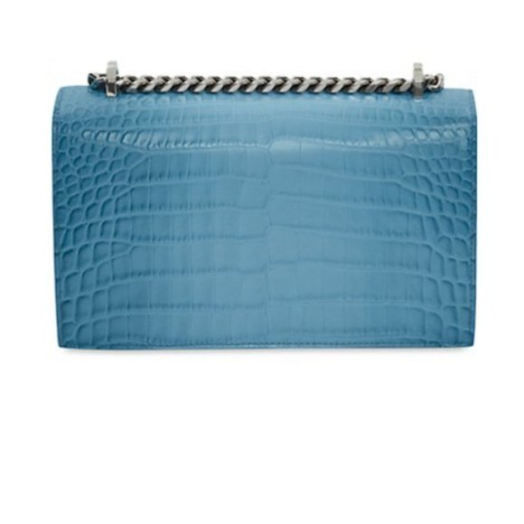 Alexander McQueen MEDIUM Croc-Embossed Leather Satchel Siel - Picture 7 of 14